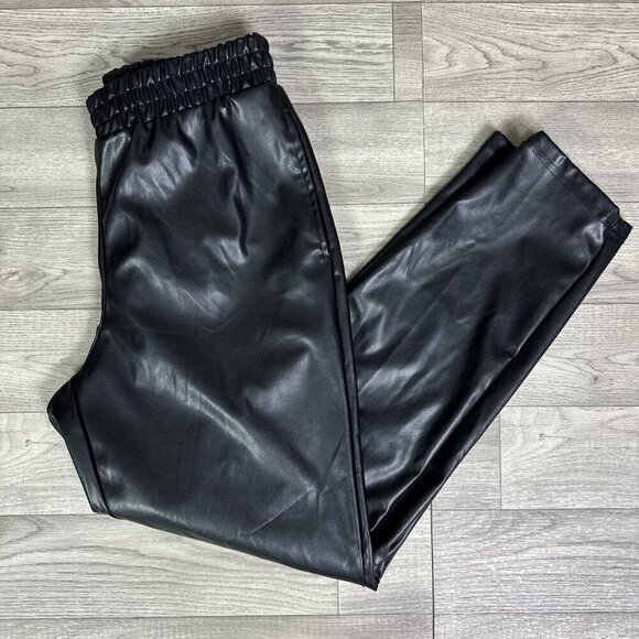 Fabletics Vegan Leather Pull On High Rise Jogger Pants Black sz XS Tall - Picture 1 of 7